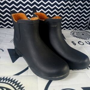 CHOOKA delridge black rubber Chelsea ankle boot lined fleece women's sz 11 US